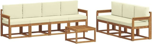 vidaXL Outdoor-Sofagarnitur 8-teilig aus Akazienholz mit Kissen in Natur und Creme - Bild 1