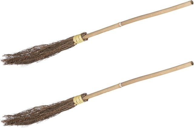 Relaxdays Hexenbesen aus Bambus und Reisig in Natur Braun, 2er Set, Höhe: 97 cm, Breite: 7 cm, Tiefe: 5 cm - Bild 1