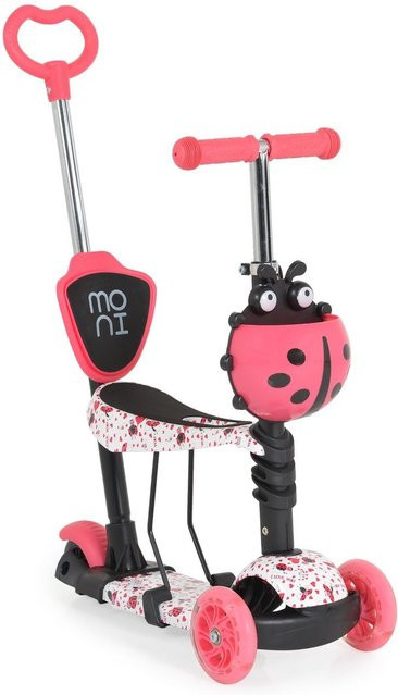 Moni Lollipop 3 in 1 Kinderroller mit Schiebestange, Sitz, PU-Vorderrädern und LED rot, ab 2 Jahren - Bild 1