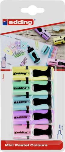 Edding Textmarker 7 Mini Set mit 5 Farben: Gelb, Orange, Rosa, Hellblau und Hellgrün mit Keilspitze - Bild 1