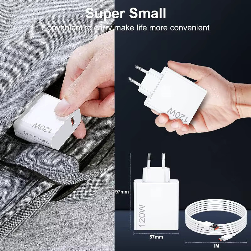 120W Super-Flash Ladeadapter und Ladegerät-Set mit 1m Typ-C Datenkabel in Weiß für Huawei, Android, Xiaomi und Redmi - Bild 2