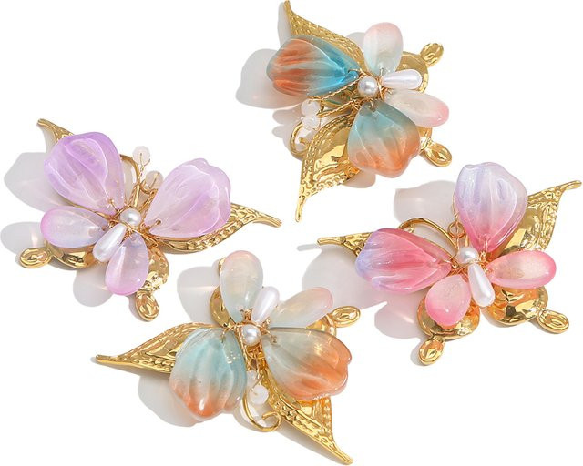 Aiovlo Schmetterling Anhänger, Edelstahl, Kristall, Gold, Unisex - Bild 1