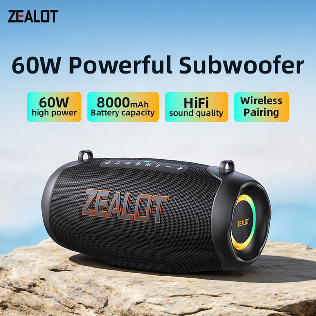 Zealot P16 Bluetooth Lautsprecher mit 60W HiFi Klang, RGB-Rhythmuslichtern und 8000mAh Akku in Schwarz oder Grün - Bild 1