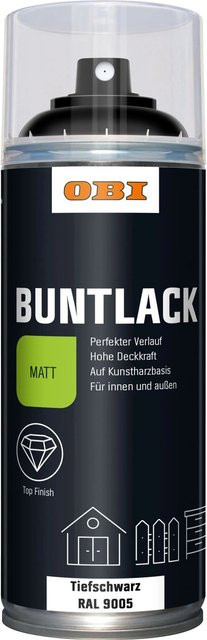 OBI Buntlack Spray Schwarz Matt RAL 9005 für Holz, 400 ml - Bild 1