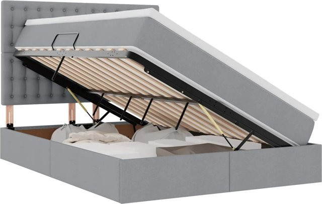 vidaXL Aufbewahrungsbett mit Matratze in Hellgrau, B/T/H: 140 x 190 x 28 cm - Bild 1
