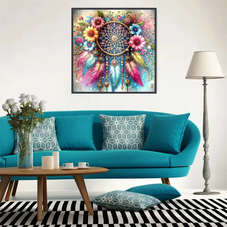 EverShine DIY Diamantmalerei Traumfänger mit Blumenmotiv, 5D Mosaik-Stickerei in Multicolour, Boho-Stil mit Rundbohrern - Bild 2