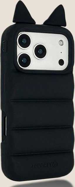 ASONPAI Handyhülle mit 3D-Teufelshörnern und Daunenjackenmuster für iPhone 16 Pro, Silikon, Schwarz - Bild 1