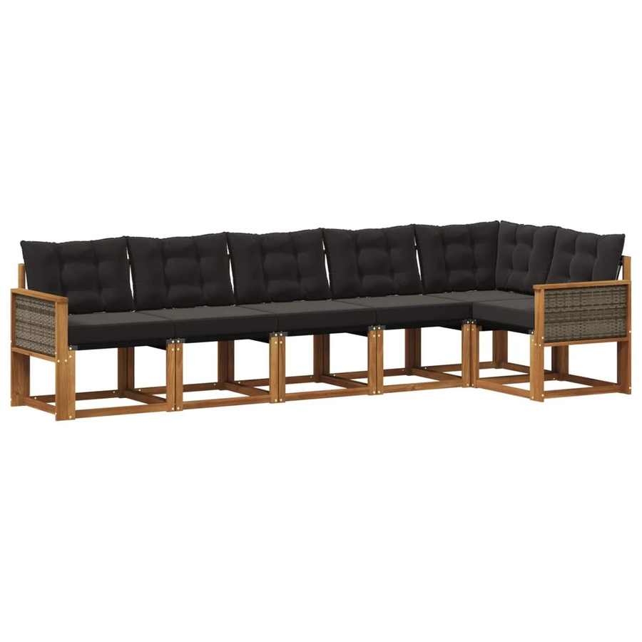 vidaXL Outdoor-Sofagarnitur L-Form aus Akazienholz mit Textilene und Kissen, Schwarz und Natur - Bild 2
