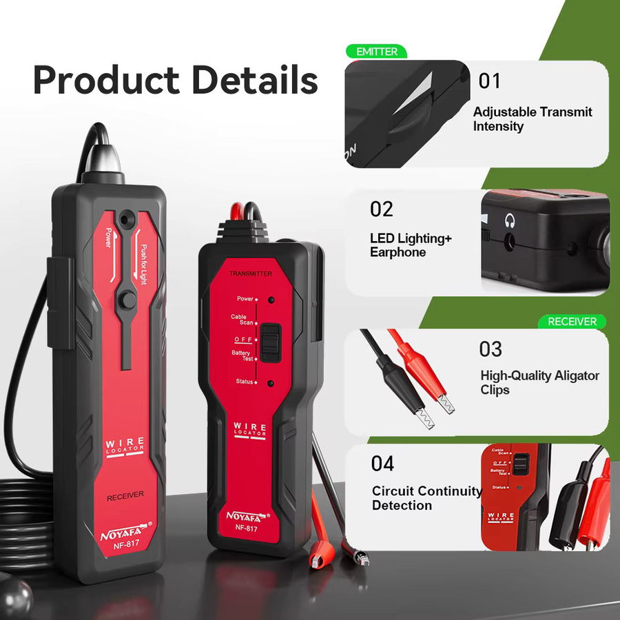 Noyafa NF-817 Kabeltester und Kabelfinder mit Visual Fault Tracer und Anti-Interferenz-Funktion in Rot - Bild 5
