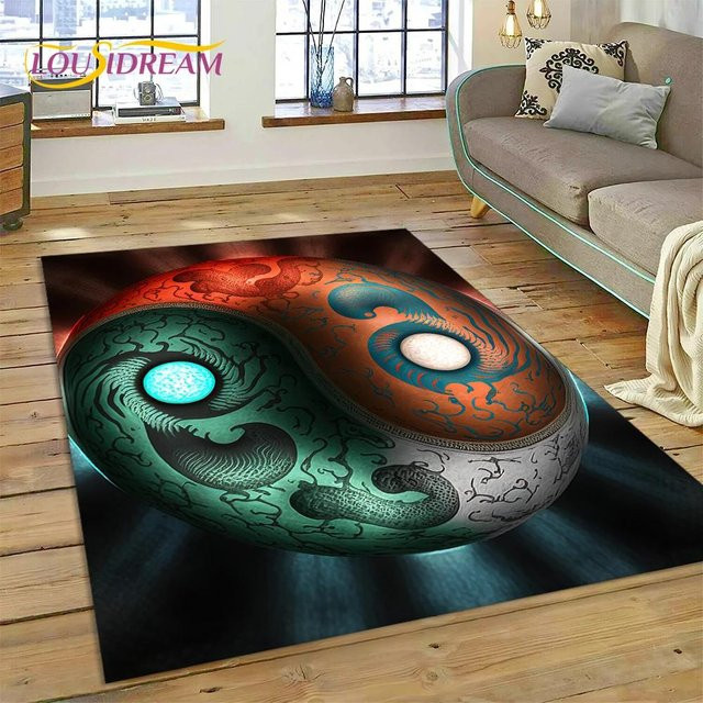 JGJG Yin Yang Teppich mit Bagua Motiv, Waschbarer Bodenmatte aus Polyester für Wohnzimmer, Schlafzimmer oder Badezimmer, B/L: 60 x 40 cm, Mehrfarbig - Bild 1