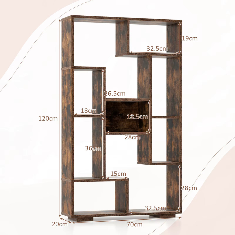 GOFLAME Bücherregal aus Holz in Braun mit 9 Fächern und Neigungsschutz, Breite: 120 cm - Bild 3