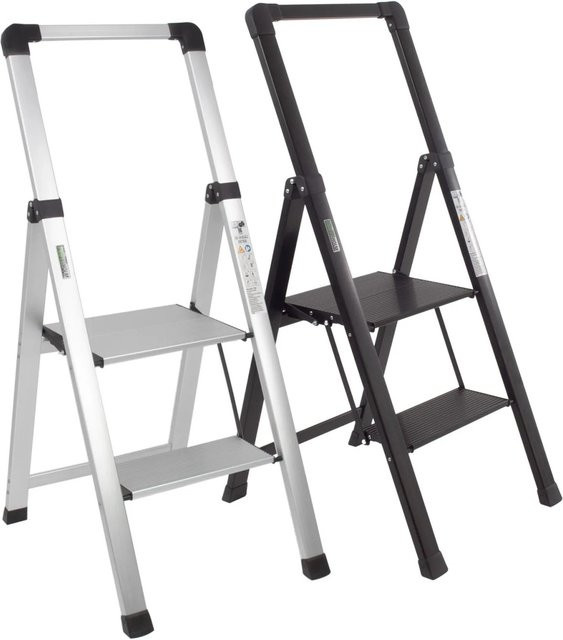 TRUTZHOLM Alu Trittleiter 2-stufig klappbar mit Handlauf in Schwarz - Bild 1