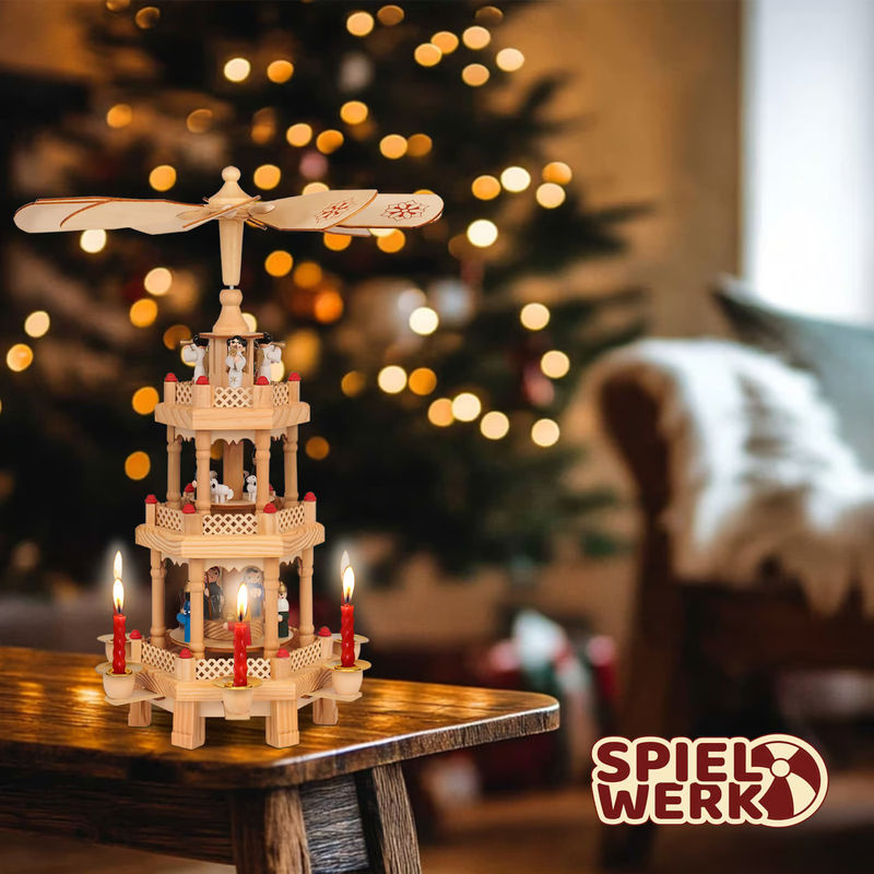 Spielwerk® Weihnachtspyramide aus Holz mit 3 Etagen für Stumpenkerzen, braun, B/T/H: 35 x 20 x 20 cm - Bild 2