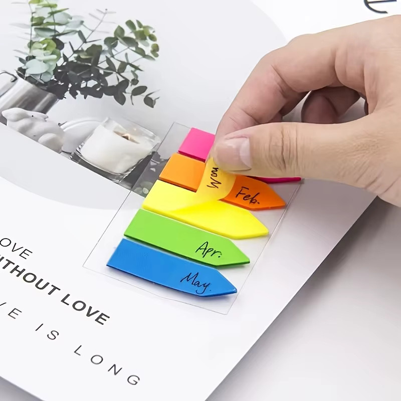 Mehrfarbige Pfeilförmige Selbstklebende Indexmarker aus Kunststoff, Wasserfeste und Beschreibbare Seitenmarkierer für Schule, Büro und Planer, Halbtransparent - Bild 2