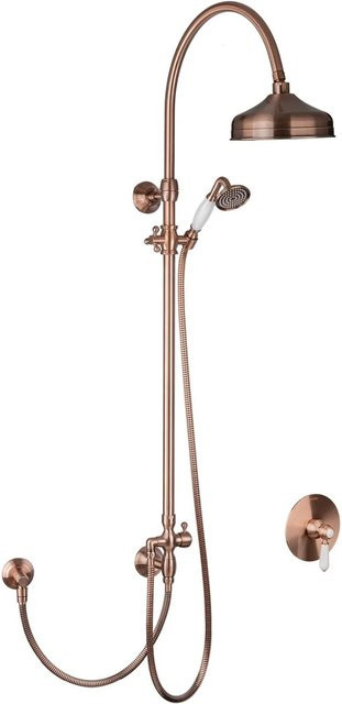 PaulGurkes Dusch-Set mit Unterputz-Armatur in Kupfer im Nostalgie-Retro-Design inklusive Regendusche und Handbrause - Bild 1