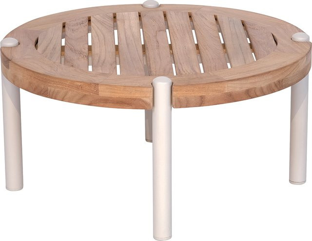 Beistelltisch Taro von Stern aus Aluminium und Teak in Greige, Durchmesser: 55 cm, Höhe: 28 cm - Bild 1