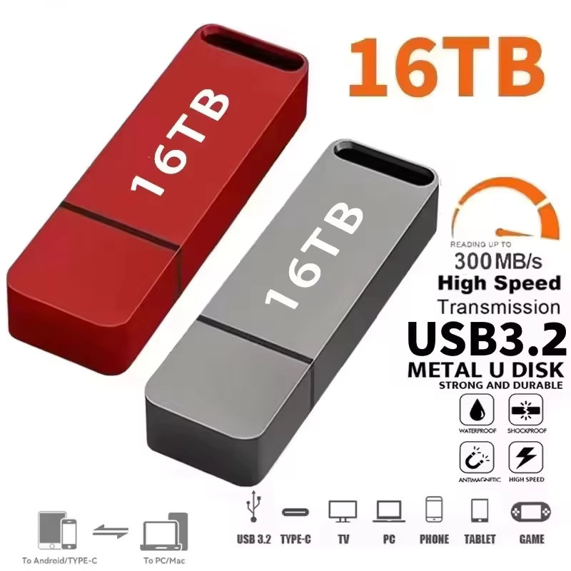 OnePlus USB-Stick mit 16 TB Speicherplatz, USB 3.2 Typ C, Hochgeschwindigkeits-USB-Speicher aus Metall in Rot - Bild 1