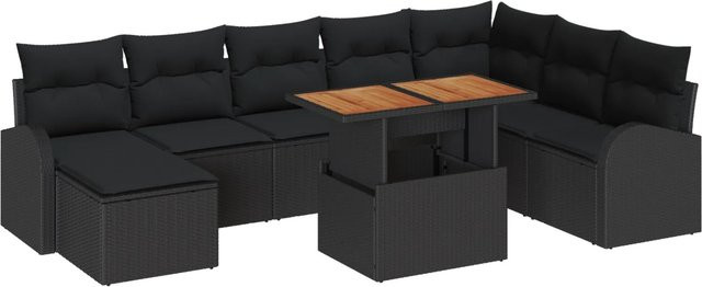 vidaXL Garten-Sofa-Set aus Poly-Rattan in Schwarz mit 9 Teilen, L-Form mit Tisch, Sitzmöbeln und integriertem Kissen-Speicher - Bild 1