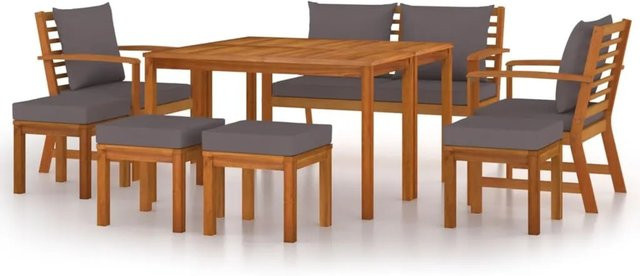 vidaXL 9-tlg Garten-Essgruppe Modell 5 aus Akazien-Massivholz mit grauen Kissen - Bild 1