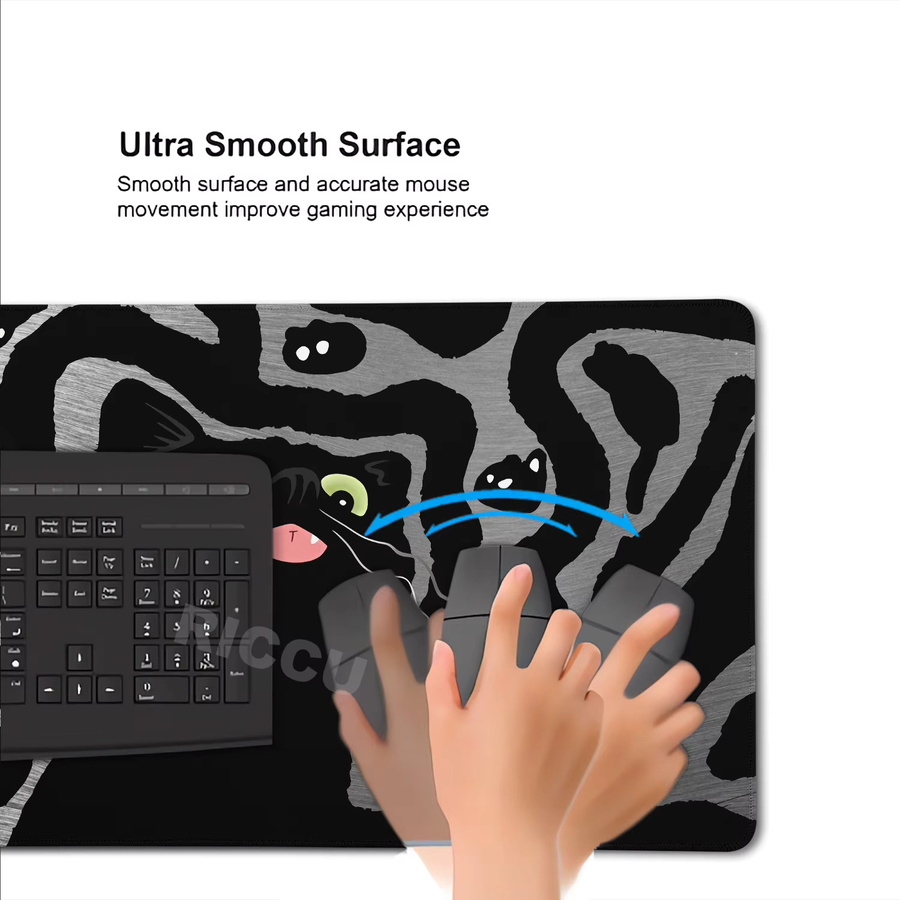 Riccu XXL Gaming Mauspad mit HD-Druck Ink Cat Motiv in Multicolour aus Naturkautschuk - Bild 4