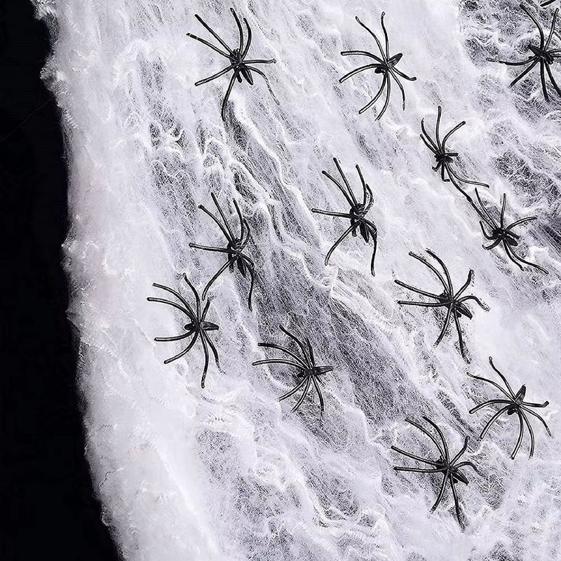 Künstliches Halloween Spinnennetz mit Spinnen für Spukhaus Dekorationen in Weiß und Grün aus Textil - Bild 2