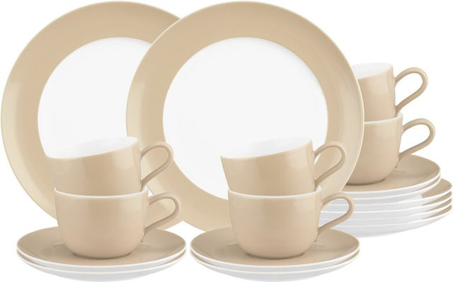 Seltmann Weiden Kaffeeservice Liberty Pure Colors aus Porzellan, 18er Set, Beige - Bild 1