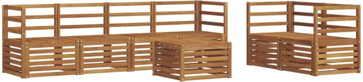 vidaxl Outdoor-Sofagarnitur aus Massivholz Akazie in Natur Braun, 7-teiliges Loungemöbel-Set im modernen minimalistischen Design - Bild 1