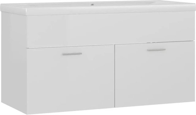 vidaXL Waschbeckenunterschrank mit Einbaubecken in Hochglanz-Weiß, modern für Bad und Waschraum, B/T/H: 60 x 46 x 90 cm - Bild 1
