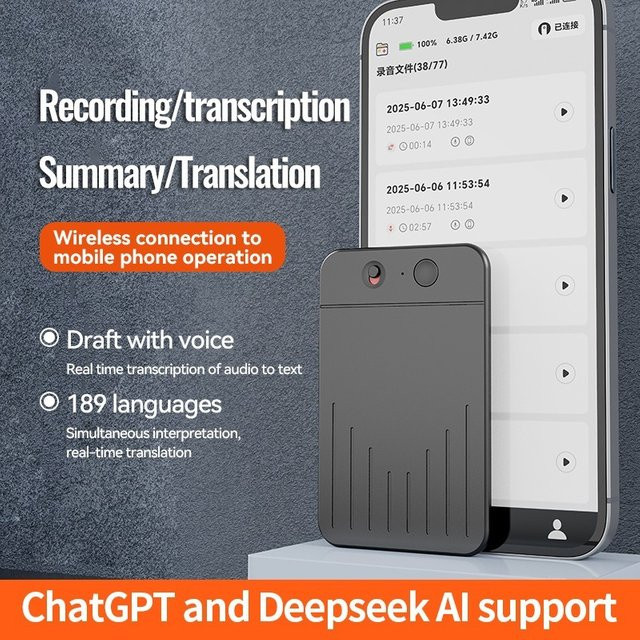 luxuglow AI Digital Voice Recorder mit ChatGPT-4 Technologie zur Transkription und Zusammenfassung, Schwarz - Bild 1