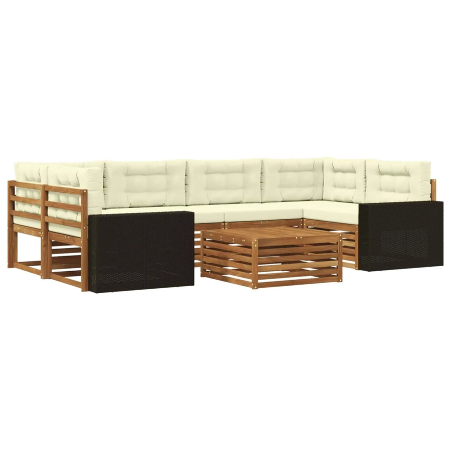 vidaXL Outdoor-Sofagarnitur L-Form aus Akazienholz mit 7 Kissen in Natur und Creme - Bild 2