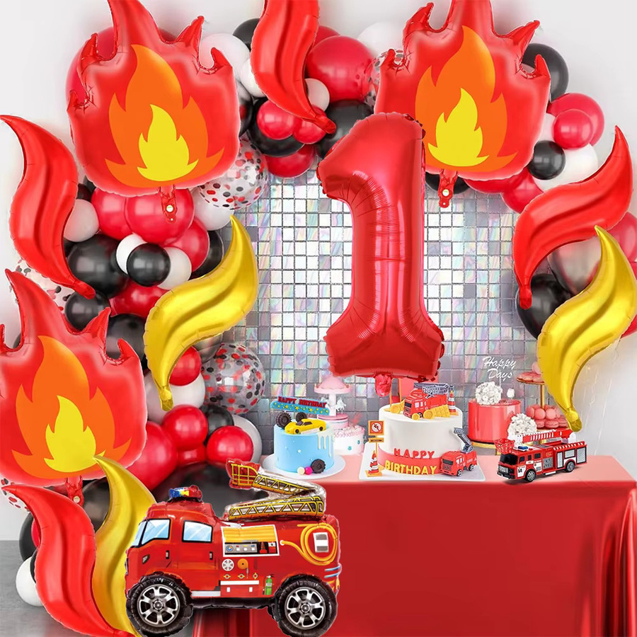 EsenTroye Feuerwehrauto Geburtstagsdekoration Set mit Folienballons und Banner in Rot für Kindergeburtstage - Bild 3