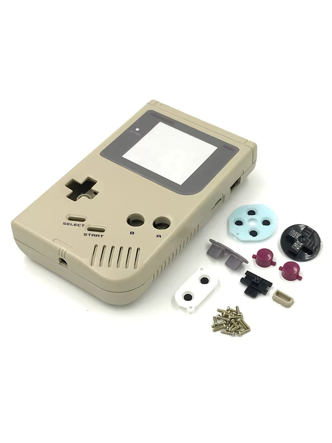 Kinglosoo Ersatzgehäuse für GameBoy Classic GB DMG Konsole in Beige und Gelb mit Knopfschrauben, Gummipads und Ersatzteilen im Retro-Design - Bild 1