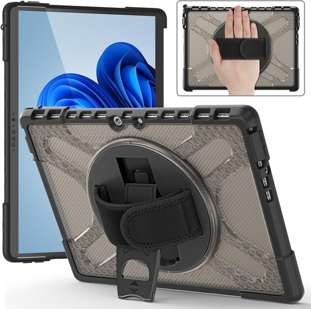 Robuste 2-in-1 Schutzhülle für Microsoft Surface Pro und Surface Go in Schwarz mit 360 Grad drehbarem Stand und Handschlaufe - Bild 1