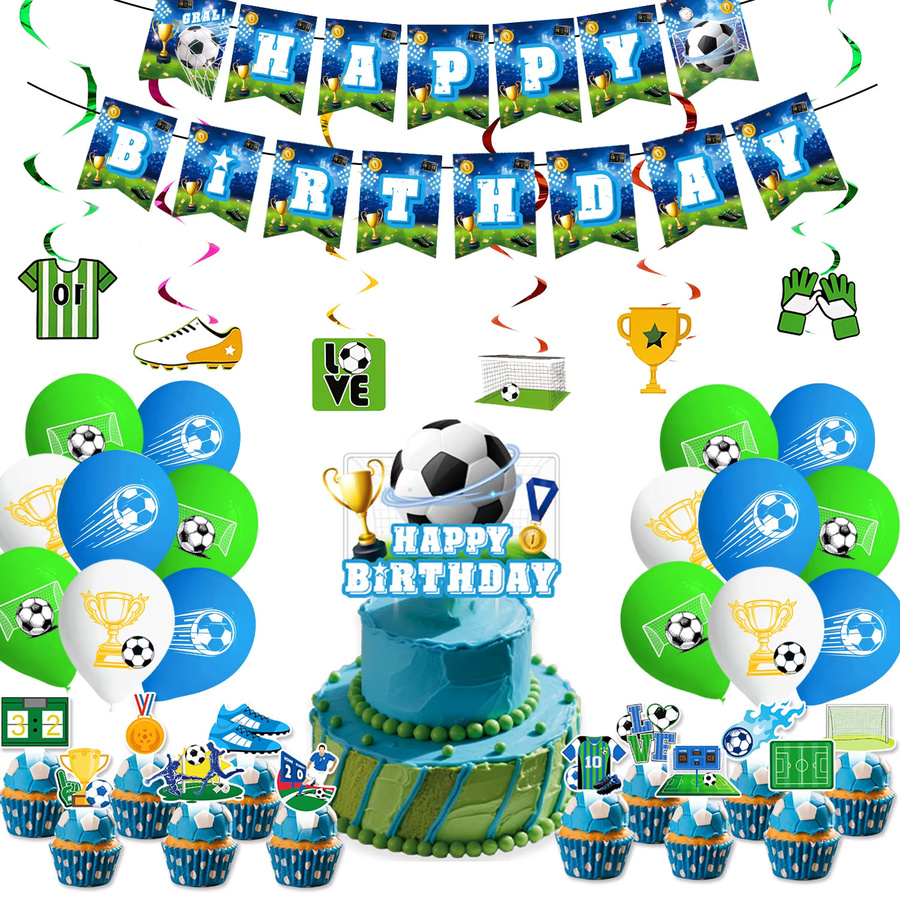 cicimini Fußball Geburtstag Party Dekoration Set in Multicolour mit Tischdecke, Ballons, Bannern und Kuchen Topper - Bild 6