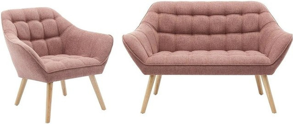 Vente-unique Couchgarnitur Caserta in Rosa mit 2-Sitzer Sofa und Sessel aus meliertem Stoff, Breite: 127 cm, Tiefe: 82 cm