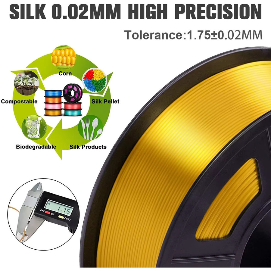 MANLANG PLA Seide Gold 3D-Druckfilament für FDM-Drucker, 250g - Bild 4