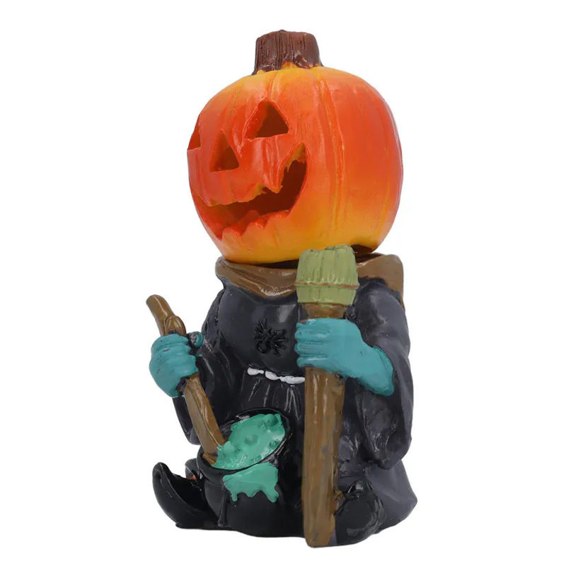 GoolRC Kürbiskopf Skelett Figuren mit LED Licht, leuchtende Halloween Tischdekoration aus Kunstharz in Orange - Bild 2