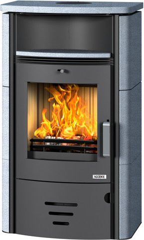 accente Kaminofen TURIN 4.0 aus Stahl und Naturstein in Schwarz und Beige mit 6,0 kW Leistung - Bild 1