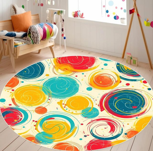 Wucifang Jewelry Regenbogen Runder Teppich, Mehrfarbig, Rutschfest und Waschbar, Durchmesser: 60 cm - Bild 1