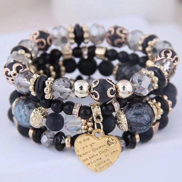 Armband-Set Kristallperlen, Messing, Schwarz, Damen - Bild 1