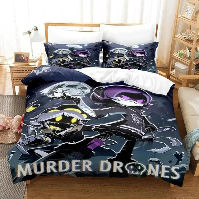 Murder Drones Bettwäsche-Set von Binchi Outdoor Product in Schwarz, bestehend aus Bettbezug und Kissenbezug, B/H: 140 x 210 cm - Bild 1