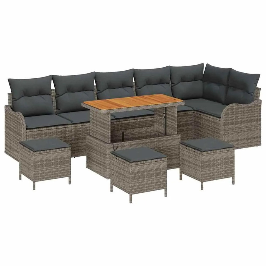 vidaXL Garten-Sofa-Set in L-Form mit 10 Teilen, Grau, inklusive Kissen und integriertem Stauraum - Bild 2