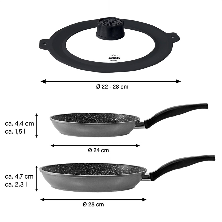 STONELINE 3-teiliges Pfannen-Set mit Deckel aus Aluminium in Schwarz mit Antihaftbeschichtung - Bild 4