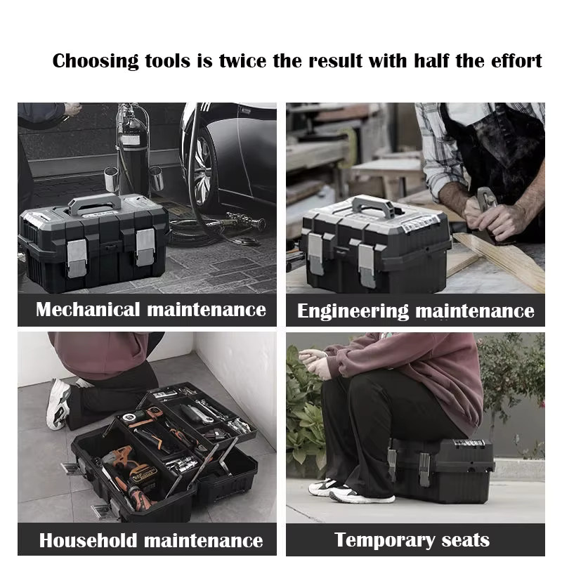 Greener Werkzeug-Hartschalenkoffer, 3-stufig und verdickt, zusammenklappbare Aufbewahrungsbox für professionelle Elektriker-Wartung, stoßfest und tragbar, Farbe: Schwarz - Bild 5