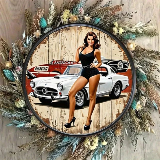 CIFBUY Rundes Vintage Wandschild aus Metallblech als Retro-Dekoration für Zuhause, Garage oder Café - Bild 1