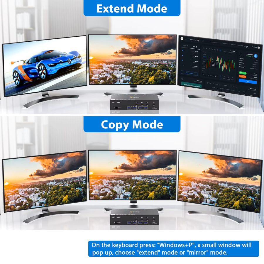 AIMOS KVM-Switch für 3 Monitore mit HDMI und DisplayPort, 8K@60Hz/4K@144Hz, USB 3.0 Dreifach-Monitorschalter für 2 bis 4 Computer, Schwarz - Bild 4