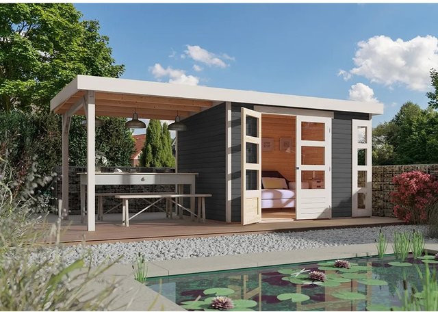 Karibu Holz-Gartenhaus Sölve in Terragrau mit Flachdach und modernem Design B: 298 cm, T: 213 cm, H: 211 cm - Bild 1