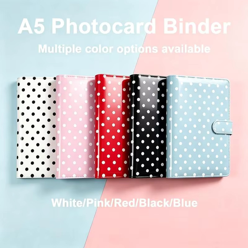 A5 Kartensammelalbum aus PU-Leder mit Polka-Dot-Muster in Beige und Pink, 100 Fächer inklusive 25 Stück 4-Fach-Hüllen - Bild 2