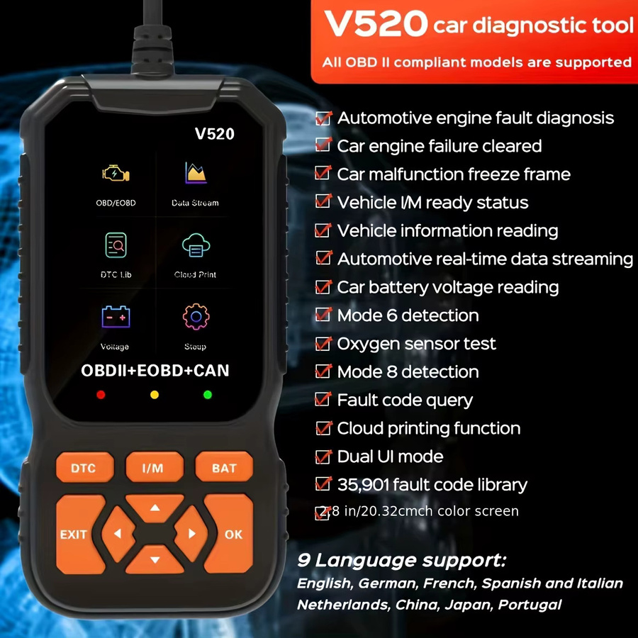 Jexiwe V520 OBD2 Auto-Diagnosescanner in Schwarz mit Echtzeit-Datenübertragung und Fehlercode-Lesegerät für professionelle Reparaturen - Bild 5