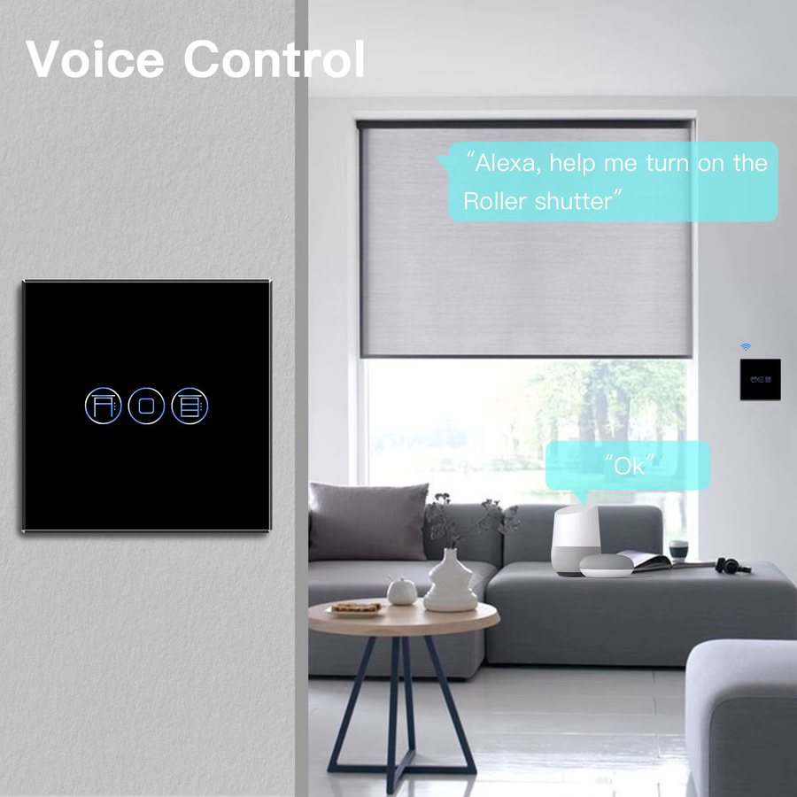 BSEED WLAN Smart Shutter-Schalter mit Tuya und Alexa Unterstützung, Glas-Wandschalter in Schwarz oder Blau mit blauer Hintergrundbeleuchtung - Bild 3